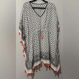 J. Jill Fringe Tassel Poncho-Style Swim Coverup OS